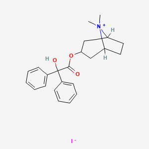 molecular formula C23H28INO3 B1212326 1-alpha-H,5-alpha-H-Tropanium, 3-hydroxy-8-methyl-, iodide, benzilate (ester) CAS No. 21735-94-4