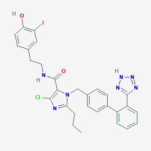 molecular formula C29H27ClIN7O2 B121233 N-(2-(4-Hydroxy-3-iodophenyl)ethyl)-4-chloro-2-propyl-1-((2'-(1H-tetrazol-5-yl)biphenyl-4-yl)methyl)imidazole-5-carboxamide CAS No. 145644-13-9