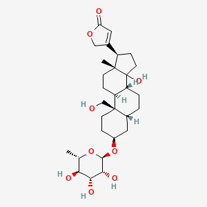 molecular formula C29H44O9 B1212333 3-[(3S,5R,8R,9S,10R,13R,17R)-14-hydroxy-10-(hydroxymethyl)-13-methyl-3-[(2R,3R,4R,5R,6S)-3,4,5-trihydroxy-6-methyloxan-2-yl]oxy-1,2,3,4,5,6,7,8,9,11,12,15,16,17-tetradecahydrocyclopenta[a]phenanthren-17-yl]-2H-furan-5-one CAS No. 6869-58-5