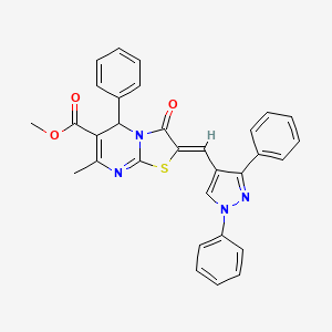 molecular formula C31H24N4O3S B12123513 methyl (2Z)-2-[(1,3-diphenyl-1H-pyrazol-4-yl)methylidene]-7-methyl-3-oxo-5-phenyl-2,3-dihydro-5H-[1,3]thiazolo[3,2-a]pyrimidine-6-carboxylate 