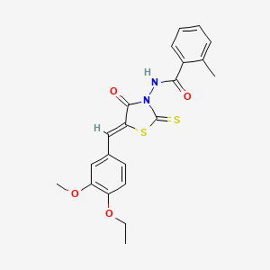 molecular formula C21H20N2O4S2 B12123539 N-[(5Z)-5-(4-ethoxy-3-methoxybenzylidene)-4-oxo-2-thioxo-1,3-thiazolidin-3-yl]-2-methylbenzamide 