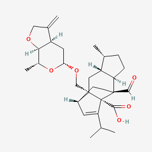B1212356 (1R,2S,4R,5R,8R,9S,11S)-2-[[(3Ar,5R,7R,7aS)-7-methyl-3-methylidene-4,5,7,7a-tetrahydro-3aH-furo[2,3-c]pyran-5-yl]oxymethyl]-9-formyl-5-methyl-13-propan-2-yltetracyclo[7.4.0.02,11.04,8]tridec-12-ene-1-carboxylic acid CAS No. 199013-04-2