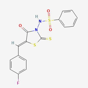 molecular formula C16H11FN2O3S3 B12123577 N-[(5Z)-5-(4-fluorobenzylidene)-4-oxo-2-thioxo-1,3-thiazolidin-3-yl]benzenesulfonamide CAS No. 366807-86-5