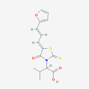 molecular formula C15H15NO4S2 B12123679 2-[(5Z)-5-[(E)-3-(furan-2-yl)prop-2-enylidene]-4-oxo-2-sulfanylidene-1,3-thiazolidin-3-yl]-3-methylbutanoic acid 