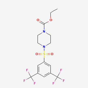 molecular formula C15H16F6N2O4S B12123829 Ethyl 4-{[3,5-bis(trifluoromethyl)phenyl]sulfonyl}piperazinecarboxylate 