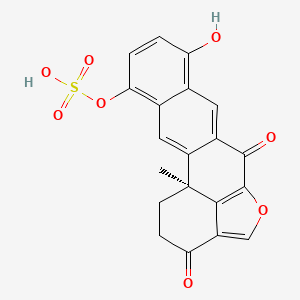 molecular formula C20H14O8S B1212406 [(1S)-8-hydroxy-1-methyl-12,17-dioxo-14-oxapentacyclo[11.6.1.02,11.04,9.016,20]icosa-2,4,6,8,10,13(20),15-heptaen-5-yl] hydrogen sulfate 