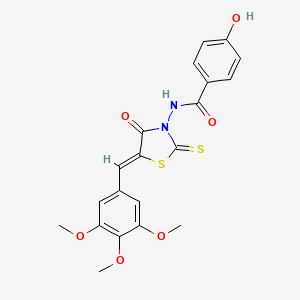 molecular formula C20H18N2O6S2 B12124112 4-hydroxy-N-[(5Z)-4-oxo-2-thioxo-5-(3,4,5-trimethoxybenzylidene)-1,3-thiazolidin-3-yl]benzamide 