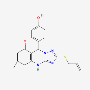 molecular formula C20H22N4O2S B12124278 9-(4-hydroxyphenyl)-6,6-dimethyl-2-(prop-2-en-1-ylsulfanyl)-5,6,7,9-tetrahydro[1,2,4]triazolo[5,1-b]quinazolin-8(4H)-one 