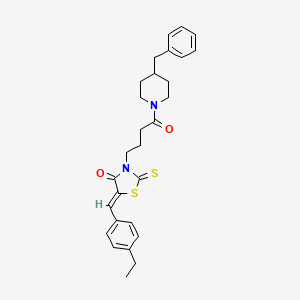 molecular formula C28H32N2O2S2 B12124430 (5Z)-3-[4-(4-benzylpiperidin-1-yl)-4-oxobutyl]-5-(4-ethylbenzylidene)-2-thioxo-1,3-thiazolidin-4-one 