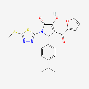 molecular formula C21H19N3O4S2 B12124734 (4E)-4-[furan-2-yl(hydroxy)methylidene]-1-[5-(methylsulfanyl)-1,3,4-thiadiazol-2-yl]-5-[4-(propan-2-yl)phenyl]pyrrolidine-2,3-dione 