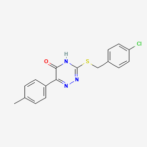 molecular formula C17H14ClN3OS B12124754 3-[(4-Chlorobenzyl)sulfanyl]-6-(4-methylphenyl)-1,2,4-triazin-5-ol 