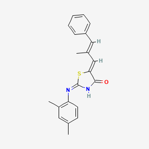 molecular formula C21H20N2OS B12124820 (2E,5Z)-2-[(2,4-dimethylphenyl)imino]-5-[(2E)-2-methyl-3-phenylprop-2-en-1-ylidene]-1,3-thiazolidin-4-one 