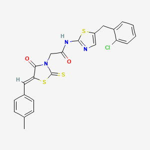 molecular formula C23H18ClN3O2S3 B12124875 N-[5-(2-chlorobenzyl)-1,3-thiazol-2-yl]-2-[(5Z)-5-(4-methylbenzylidene)-4-oxo-2-thioxo-1,3-thiazolidin-3-yl]acetamide 