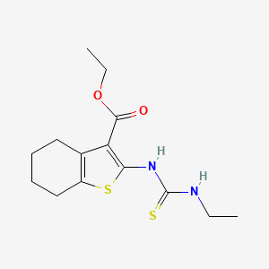 molecular formula C14H20N2O2S2 B12125190 Benzo(b)thiophene-3-carboxylic acid, 4,5,6,7-tetrahydro-2-(((ethylamino)thioxomethyl)amino)-,ethyl ester CAS No. 59898-51-0