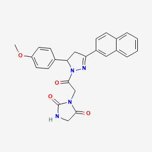 molecular formula C25H22N4O4 B12125265 3-{2-[5-(4-methoxyphenyl)-3-(naphthalen-2-yl)-4,5-dihydro-1H-pyrazol-1-yl]-2-oxoethyl}imidazolidine-2,4-dione 