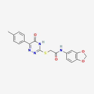 molecular formula C19H16N4O4S B12125266 N-(2H-1,3-benzodioxol-5-yl)-2-{[6-(4-methylphenyl)-5-oxo-4,5-dihydro-1,2,4-triazin-3-yl]sulfanyl}acetamide 