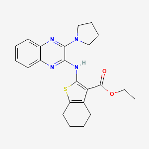 molecular formula C23H26N4O2S B12125545 Ethyl 2-{[3-(pyrrolidin-1-yl)quinoxalin-2-yl]amino}-4,5,6,7-tetrahydro-1-benzothiophene-3-carboxylate 