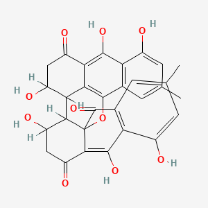 molecular formula C30H24O10 B1212555 3,7,9,22,24,28-六羟基-11,20-二甲基-16-氧代七环[15.11.1.02,15.06,15.08,13.018,23.025,29]壬二十九-6,8(13),9,11,17(29),18(23),19,21,24-壬烯-5,14,26-三酮 CAS No. 39546-16-2