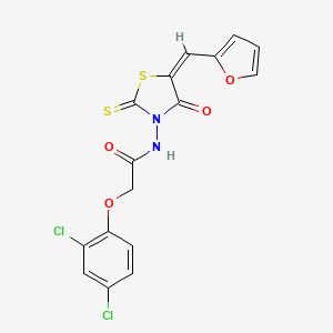 molecular formula C16H10Cl2N2O4S2 B12125568 2-(2,4-dichlorophenoxy)-N-[(5E)-5-(furan-2-ylmethylidene)-4-oxo-2-thioxo-1,3-thiazolidin-3-yl]acetamide 