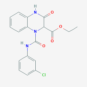 molecular formula C18H16ClN3O4 B12125648 Ethyl 1-[(3-chlorophenyl)carbamoyl]-3-oxo-1,2,3,4-tetrahydroquinoxaline-2-carboxylate 