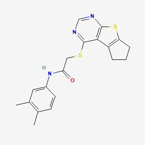 molecular formula C19H19N3OS2 B12125706 N-(3,4-dimethylphenyl)-2-{7-thia-9,11-diazatricyclo[6.4.0.0^{2,6}]dodeca-1(12),2(6),8,10-tetraen-12-ylsulfanyl}acetamide 