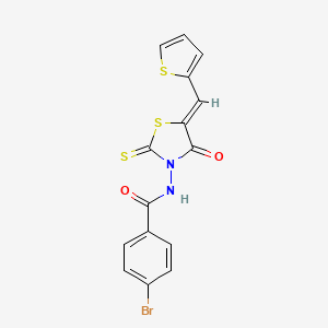 molecular formula C15H9BrN2O2S3 B12125717 4-bromo-N-[(5Z)-4-oxo-5-(thiophen-2-ylmethylidene)-2-thioxo-1,3-thiazolidin-3-yl]benzamide 