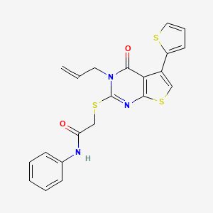 molecular formula C21H17N3O2S3 B12126045 2-(4-oxo-3-prop-2-enyl-5-(2-thienyl)(3-hydrothiopheno[2,3-d]pyrimidin-2-ylthio))-N-phenylacetamide 