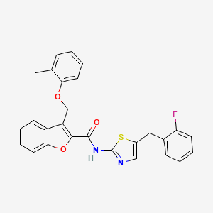 molecular formula C27H21FN2O3S B12126061 2-Benzofurancarboxamide, N-[5-[(2-fluorophenyl)methyl]-2-thiazolyl]-3-[(2-methylphenoxy)methyl]- CAS No. 890597-39-4