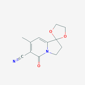molecular formula C12H12N2O3 B121266 2',3'-Dihydro-7'-methyl-5'-oxo-spiro[1,3-dioxolane-2,1'(5'H)-indolizine]-6'-carbonitrile CAS No. 58610-64-3