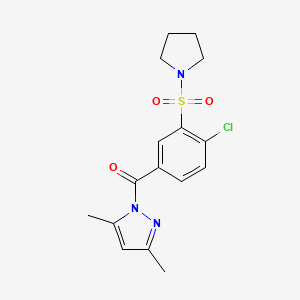 molecular formula C16H18ClN3O3S B12126627 3,5-Dimethylpyrazolyl 4-chloro-3-(pyrrolidinylsulfonyl)phenyl ketone 