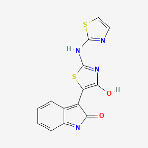 molecular formula C14H8N4O2S2 B12126854 3-{4-oxo-2-[(1,3-thiazol-2-yl)amino]-4,5-dihydro-1,3-thiazol-5-ylidene}-2,3-dihydro-1H-indol-2-one 