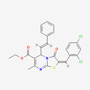 molecular formula C25H20Cl2N2O3S B12126953 ethyl (2E)-2-(2,4-dichlorobenzylidene)-7-methyl-3-oxo-5-[(E)-2-phenylethenyl]-2,3-dihydro-5H-[1,3]thiazolo[3,2-a]pyrimidine-6-carboxylate 