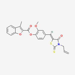 molecular formula C24H19NO5S2 B12127267 2-methoxy-4-{(Z)-[4-oxo-3-(prop-2-en-1-yl)-2-thioxo-1,3-thiazolidin-5-ylidene]methyl}phenyl 3-methyl-1-benzofuran-2-carboxylate 