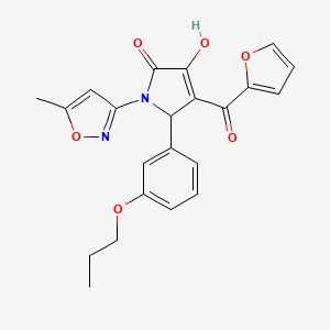 molecular formula C22H20N2O6 B12127314 4-(furan-2-carbonyl)-3-hydroxy-1-(5-methyl-1,2-oxazol-3-yl)-5-(3-propoxyphenyl)-2,5-dihydro-1H-pyrrol-2-one 