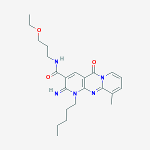 N-(3-ethoxypropyl)-6-imino-11-methyl-2-oxo-7-pentyl-1,7,9-triazatricyclo[8.4.0.0^{3,8}]tetradeca-3(8),4,9,11,13-pentaene-5-carboxamide