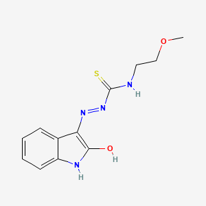 molecular formula C12H14N4O2S B12127465 3-(2-methoxyethyl)-1-[(2-oxo-2,3-dihydro-1H-indol-3-ylidene)amino]thiourea 