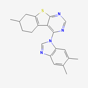 molecular formula C20H20N4S B12127619 4-(5,6-dimethyl-1H-benzimidazol-1-yl)-7-methyl-5,6,7,8-tetrahydro[1]benzothieno[2,3-d]pyrimidine 