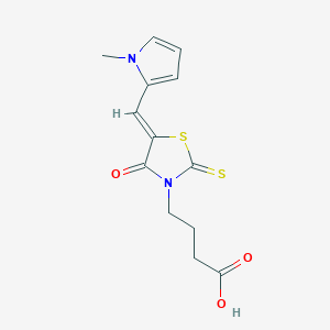 molecular formula C13H14N2O3S2 B12127644 4-[(5Z)-5-[(1-methylpyrrol-2-yl)methylidene]-4-oxo-2-sulfanylidene-1,3-thiazolidin-3-yl]butanoic acid 