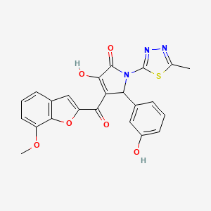 molecular formula C23H17N3O6S B12127693 3-hydroxy-5-(3-hydroxyphenyl)-4-(7-methoxy-1-benzofuran-2-carbonyl)-1-(5-methyl-1,3,4-thiadiazol-2-yl)-2,5-dihydro-1H-pyrrol-2-one 