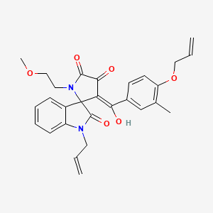 molecular formula C28H28N2O6 B12127814 4'-hydroxy-1'-(2-methoxyethyl)-3'-{[3-methyl-4-(prop-2-en-1-yloxy)phenyl]carbonyl}-1-(prop-2-en-1-yl)spiro[indole-3,2'-pyrrole]-2,5'(1H,1'H)-dione 