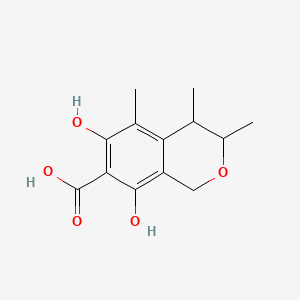 molecular formula C13H16O5 B1212789 3,4-Dihydro-6,8-dihydroxy-3,4,5-trimethyl-1H-2-benzopyran-7-carboxylic acid CAS No. 92838-21-6