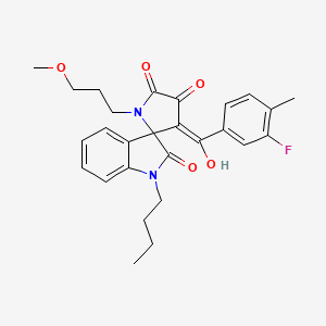 molecular formula C27H29FN2O5 B12127985 1-butyl-3'-[(3-fluoro-4-methylphenyl)carbonyl]-4'-hydroxy-1'-(3-methoxypropyl)spiro[indole-3,2'-pyrrole]-2,5'(1H,1'H)-dione 