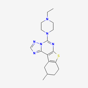 molecular formula C18H24N6S B1212803 7-(4-Ethylpiperazin-1-yl)-14-methyl-10-thia-3,5,6,8-tetrazatetracyclo[7.7.0.02,6.011,16]hexadeca-1(9),2,4,7,11(16)-pentaene 