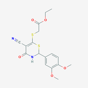 molecular formula C17H18N2O5S2 B1212804 2-[[5-Cyano-2-(3,4-dimethoxyphenyl)-4-oxo-2,3-dihydro-1,3-thiazin-6-yl]thio]acetic acid ethyl ester 