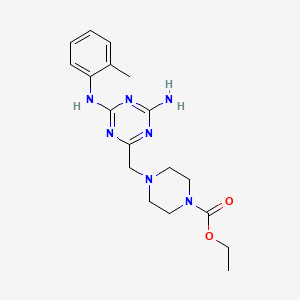 molecular formula C18H25N7O2 B12128135 4-(4-Amino-6-o-tolylamino-[1,3,5]triazin-2-ylmethyl)-piperazine-1-carboxylic acid ethyl ester 