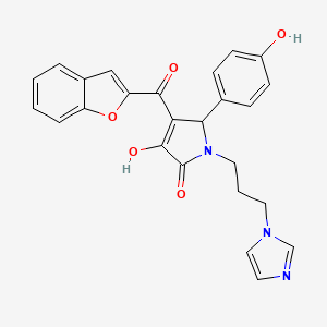 molecular formula C25H21N3O5 B12128166 4-(1-benzofuran-2-carbonyl)-3-hydroxy-5-(4-hydroxyphenyl)-1-[3-(1H-imidazol-1-yl)propyl]-2,5-dihydro-1H-pyrrol-2-one 