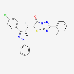 molecular formula C27H18ClN5OS B12128168 (5Z)-5-{[3-(4-chlorophenyl)-1-phenyl-1H-pyrazol-4-yl]methylidene}-2-(2-methylphenyl)[1,3]thiazolo[3,2-b][1,2,4]triazol-6(5H)-one 