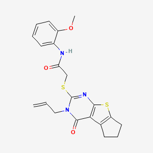 N-(2-methoxyphenyl)-2-(4-oxo-3-prop-2-enyl(3,5,6,7-tetrahydrocyclopenta[2,1-d] pyrimidino[4,5-b]thiophen-2-ylthio))acetamide