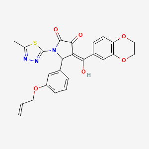 molecular formula C25H21N3O6S B12128436 (4E)-4-[2,3-dihydro-1,4-benzodioxin-6-yl(hydroxy)methylidene]-1-(5-methyl-1,3,4-thiadiazol-2-yl)-5-[3-(prop-2-en-1-yloxy)phenyl]pyrrolidine-2,3-dione 