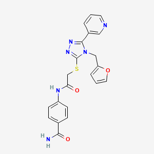 molecular formula C21H18N6O3S B12128497 4-[({[4-(furan-2-ylmethyl)-5-(pyridin-3-yl)-4H-1,2,4-triazol-3-yl]sulfanyl}acetyl)amino]benzamide 